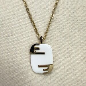 Vintage Modernist Necklace Chunky Enamel Geometric Abstract Pendant‎ Link Chain